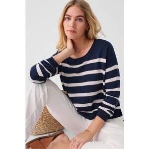 Faherty Golden Hour Relaxed Cotton-Linen Breton Stripe Preppy Pullover - Medium